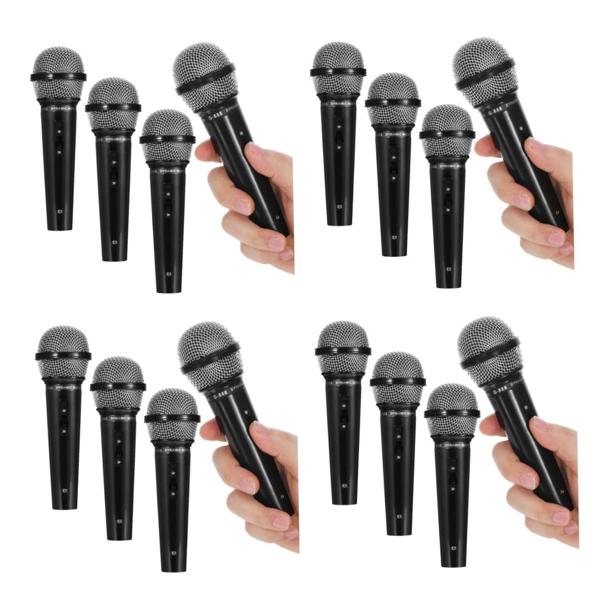 Mikikit 4 Micrófonos de Juguete de Plástico Negro para Accesorios Interactivos para Juegos de rol y Karaoke Modelo Realista para Fiestas y Actuaciones Infantiles