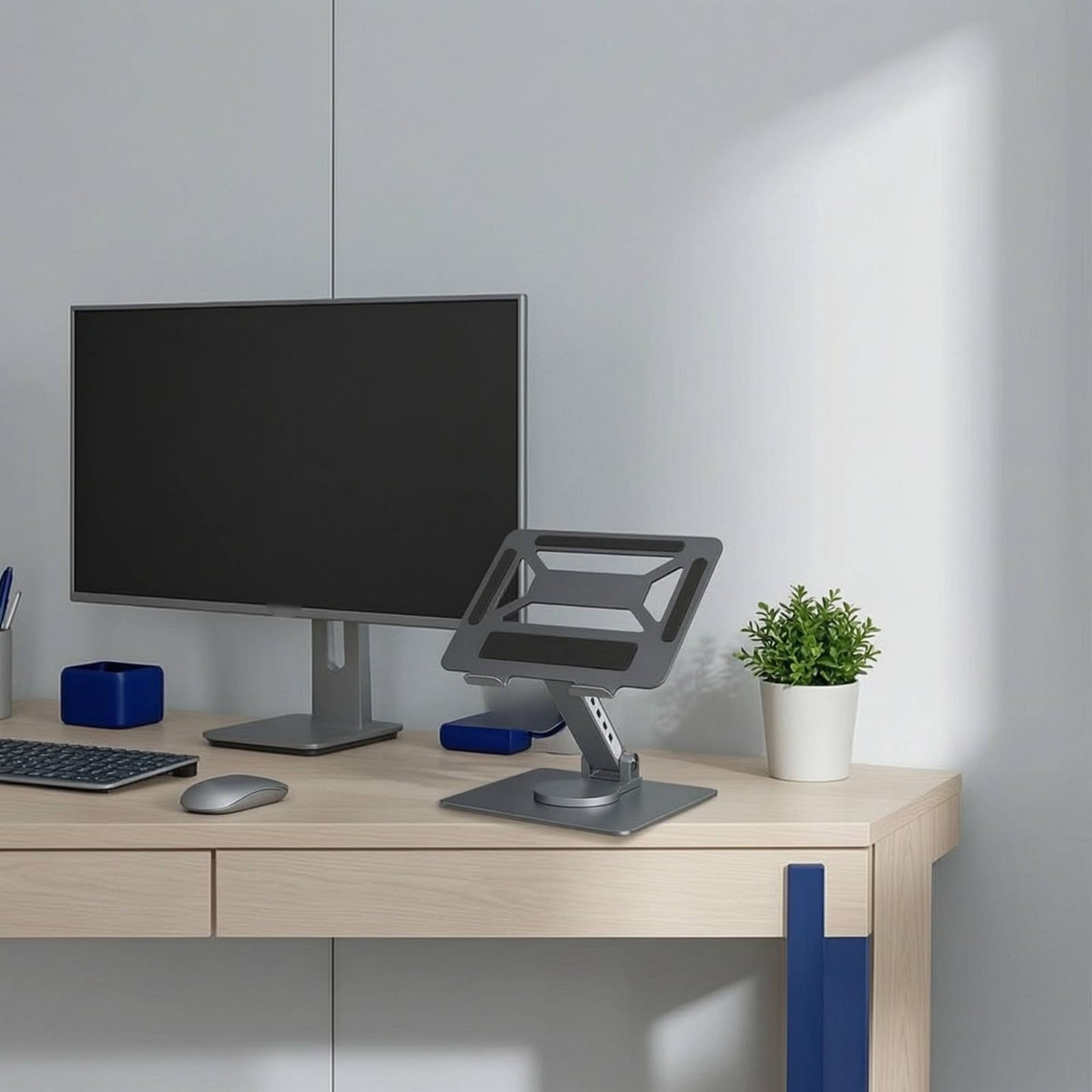 Supporto Docking Station Girevole Rialzo Regolabile per Professionisti, Smart Worker, Scrivania, Ufficio, Casa, Argento