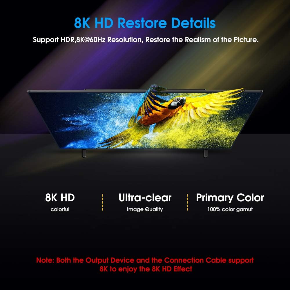 ELUTENG Displayport Switch 8K Bidirectional DP 1.4 Switch 8K @60Hz 4K @120Hz Displayport Switcher 1 to 2 / 2 in 1 Out with LED Indicator for Monitor Projector TV PC Laptop and More