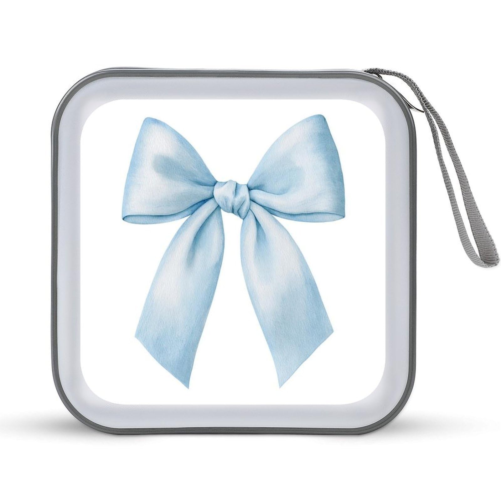 Jubonexis Pale Blue Satin Ribbon Bow Feminine Aesthetic CD Case DVD Storage Case Portable for Car Home Travel
