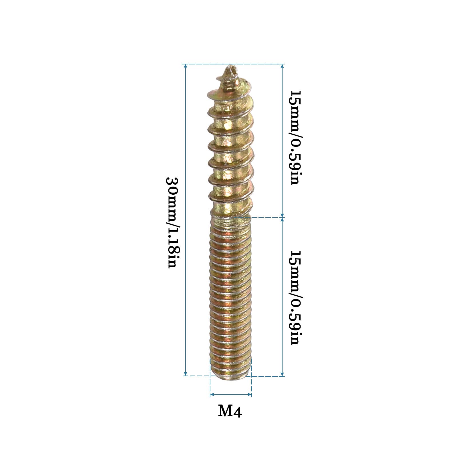 Ophangschroeven M4 X 30 Mm – 20 Stuks – Koolstofstaal, Dubbele Kop – Bronskleurig – Voor Bank-, Tafel- En Kastenpoten