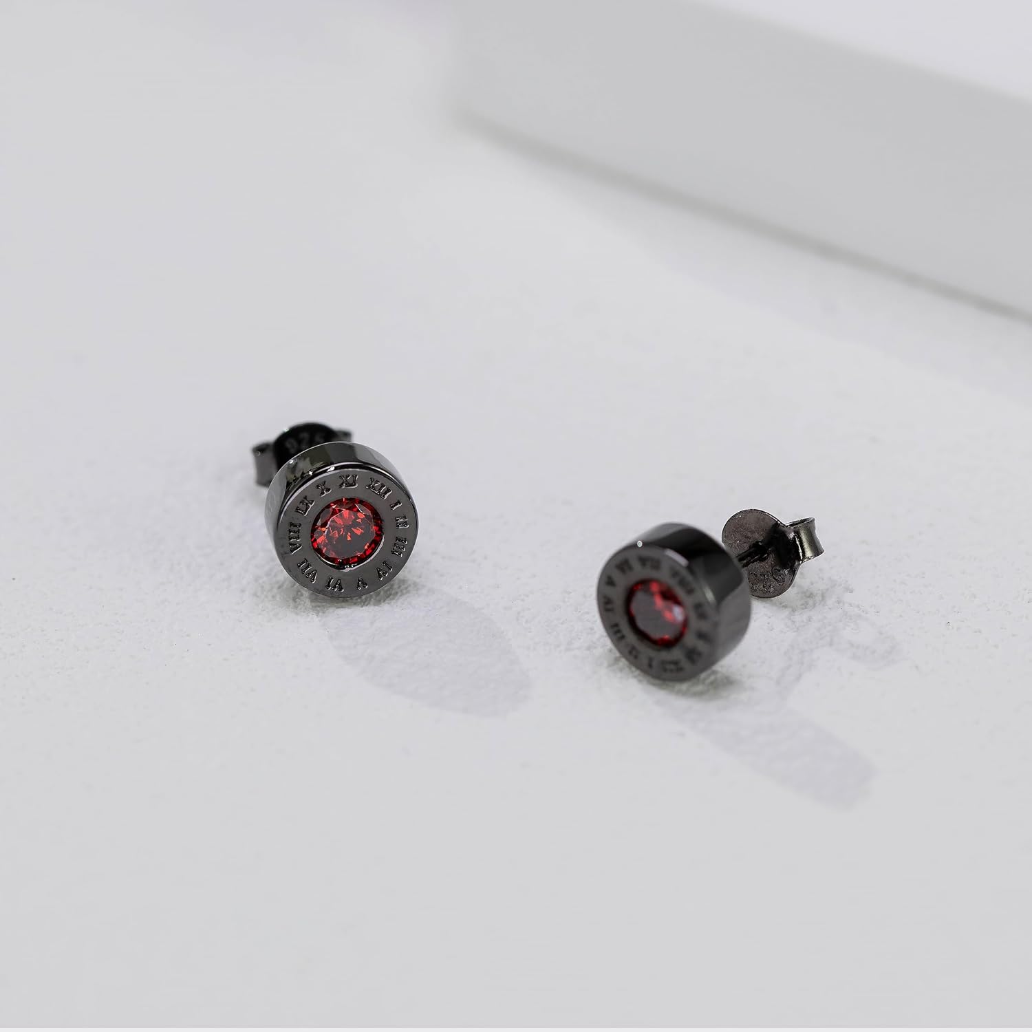 Immobird Black Stud Earrings 925 Sterling Silver Ear Post with Colorful CZ Hypoallergenic Earrings for Men and Women Roman Numerals