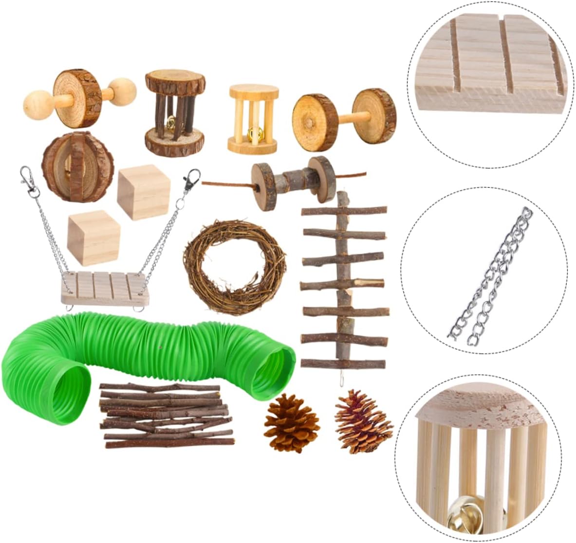 POPETPOP 15pcs Wooden Pet Toy Set for Hamsters Rabbits Guinea Pigs Parrots Chew Toys for Teeth Care Exercise Plaything for Animals
