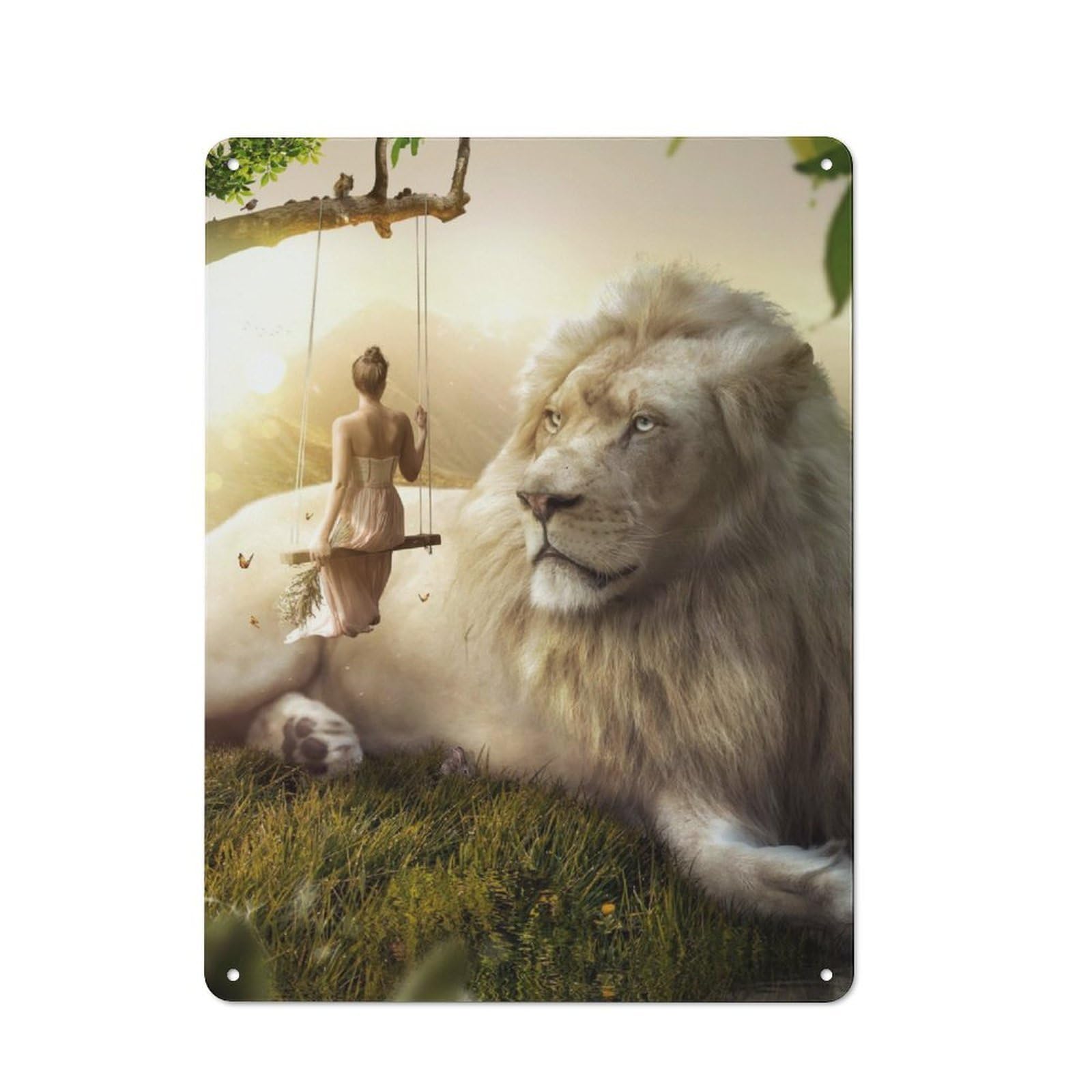 Junmoney Giant Lion Retro Metal Wall Decor 40X30cm, Vintage Metal Sign For Coffee Bar, Small Shop Or Dining Room