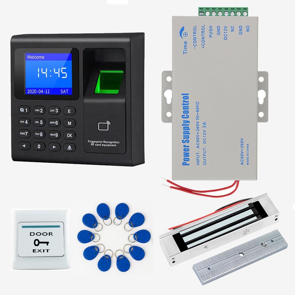 Kit biometrico del sistema di controllo dell'accesso di sicurezza delle impronte digitali, portachiavi RFID 125KHz, serratura magnetica 180KG/350lbs, serratura elettromagnetica, trasformatore di