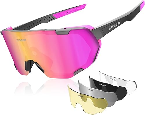 X-TIGER Gafas de ciclismo polarizadas para hombres y mujeres, 5 lentes intercambiables UV400, gafas de sol deportivas, béisbol, correr, pescar