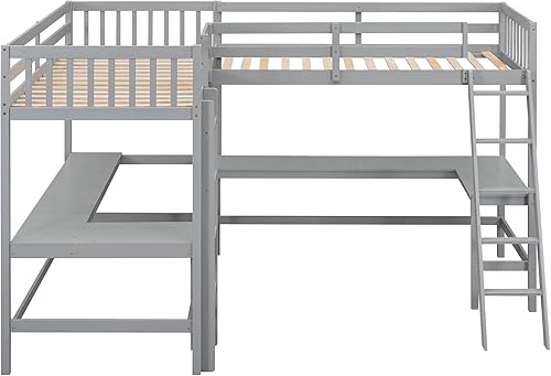 Miniatura 5 de Hlcodca Litera multifuncional individual sobre cama matrimonial en forma de L con escritorio y tobogán integrados cama alta de tamaño individual con