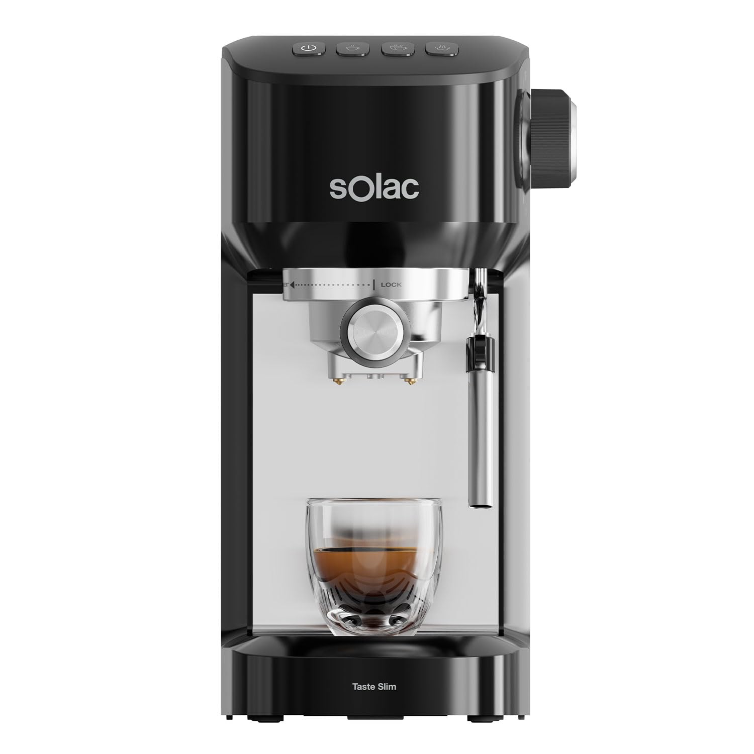 Solac - 1350W Superautomatic Coffee Maker | 19Bar | Espresso and Latte | 4 Preset Menus | Digital Display | Automatic Cleaning | Coffee with Built-in Grinder | Thermoblock Heating