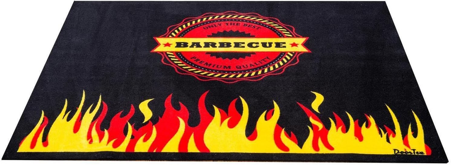 HomeStock BBQ Mat for Grill - 39" x 48" Flame Design - Protects Patio & Deck - Durable & Washable