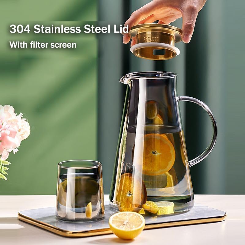 Image of Martvia Premium Juice and Water Black Glass Pitcher jug with Lid 1.9 Liter Romantic Style jugs with Handle Pitcher for Serve, Lassi, Cocktail, Ideal for Gift Beverage Carafes (NP - 04)