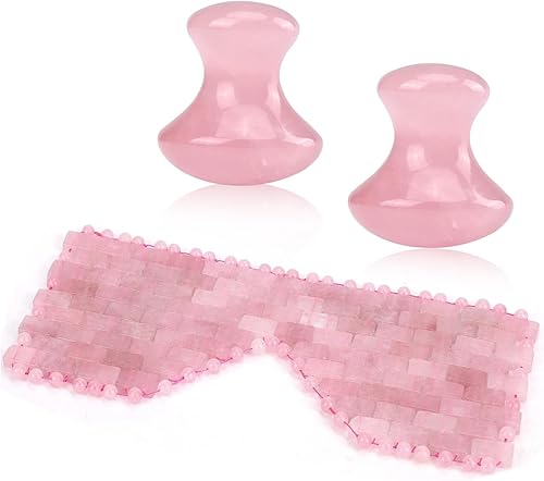 Máscara de ojos de cuarzo rosa y 2 herramientas de gua sha de hongos para cara y cuerpo