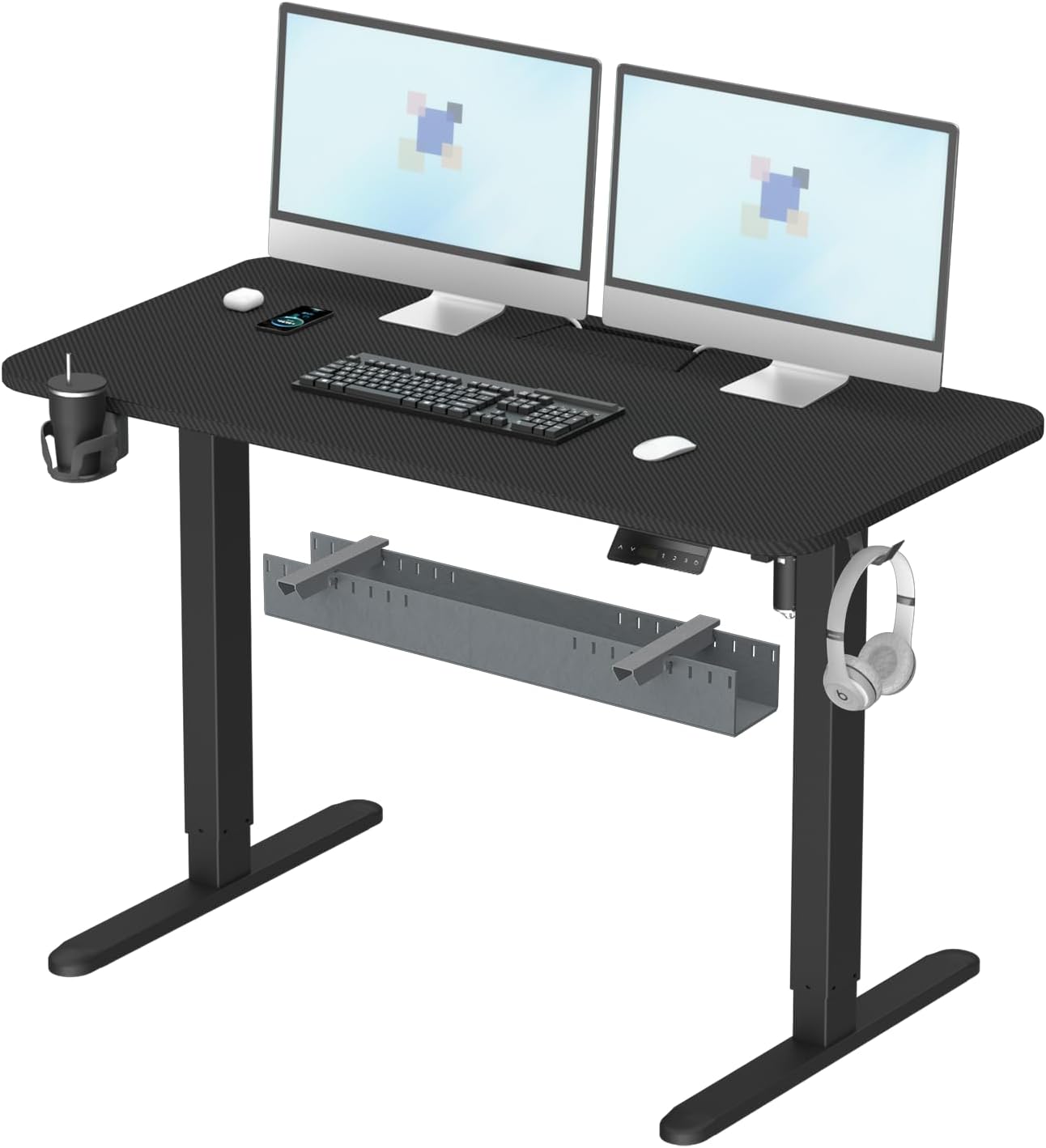 Electric Standing Desk,48x24 Inch Adjustable Height Sit Stand Desk with Cable Management Tray,with Memory Presets Ergonomic Computer Desk for Home Office/Gaming/Workstation,Black