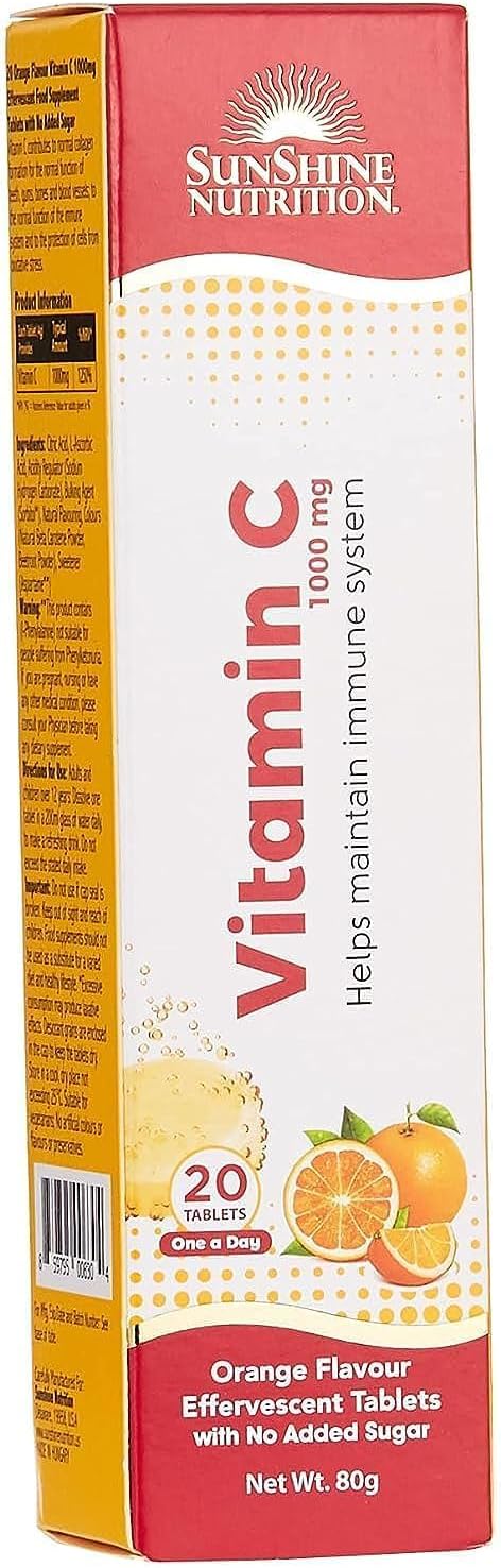 – Sunshine Nutrition Vitamin C 1000 Mg Orange Flavour Effervescent 20 Tablets