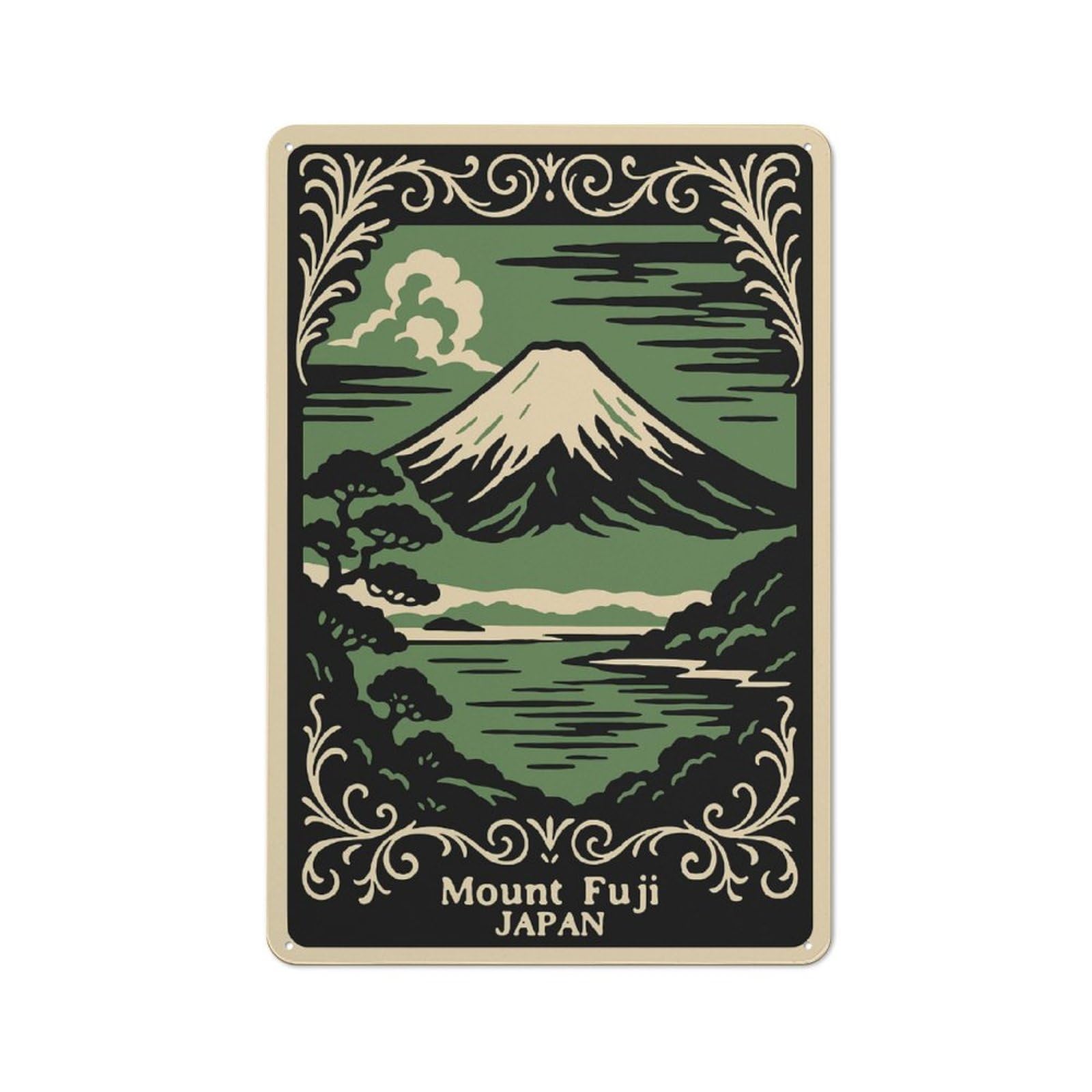 Junmoney Style-6 Mount Fuji Japan Art Print Rustic Tin Sign 30X20cm For Café Or Restaurant, For Café Owners And Decorators, For Retro Home Interiors