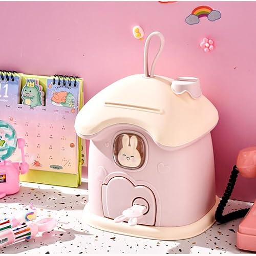 Miniatura 2 de Lindo banco de monedas, caja de dinero con puerta para abrir, mini caja fuerte para niños, color rosa