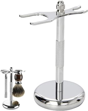 Razor Holder, Shower Razor Holder with Safety Razor Stand and Shaving Brush Stand, Secure Storage Solution for Wet Shaving Enthusiasts, Marble Base in White