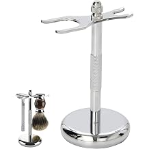Razor Holder, Shower Razor Holder with Safety Razor Stand and Shaving Brush Stand, Secure Storage Solution for Wet Shaving Enthusiasts, Marble Base in White