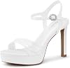 Tacones altos con tiras CELLENZ para mujer: 4.3 pulgadas, zapatos de novia para boda, fiesta, tacón sexy, sandalias de plataforma cómodas, satín negro, blanco, azul, rosa fuerte 1