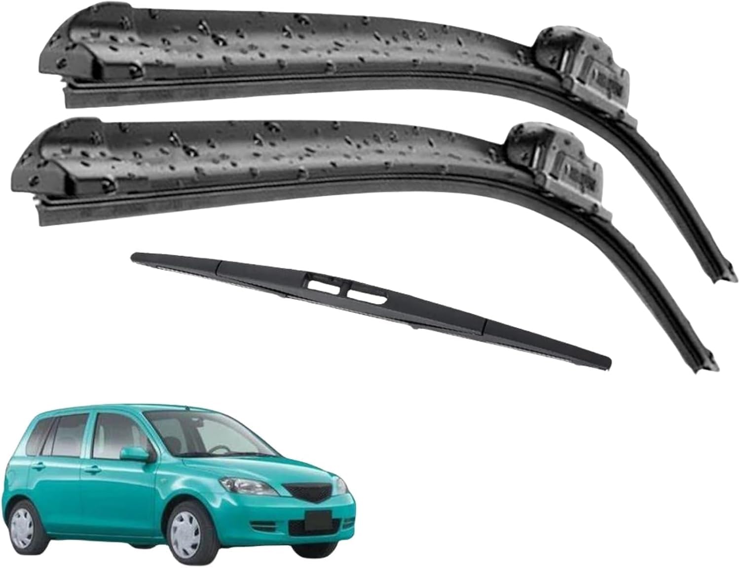 RESKIU Car Front Windshield Wiper Blade Set Replacement for Mazda 2 Demio DY 2002-2007, All Season Windscreen Wipers Quiet Easy Installation