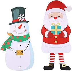 2pçs Estacas Natalinas para Jardim, 75cm e 60cm Placas Natal Exterior Papai Noel e Boneco de Neve Enfeites Externos para Gramado Caminhos Pátio Decoração de Festas