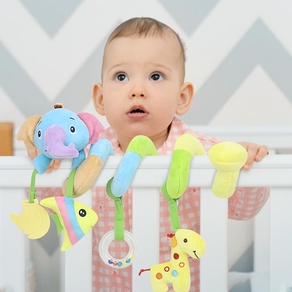 caterbee Giocattolo per seggiolino auto per bambini, a spirale, in peluche, da appendere alla carrozzina, accessori per bambini o bambine (elefante)