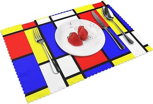 Mondrian - Manteles individuales resistentes al calor, para cocina, mesa de comedor, 18 x 12 pulgadas, antideslizantes, lavables, rectangulares,