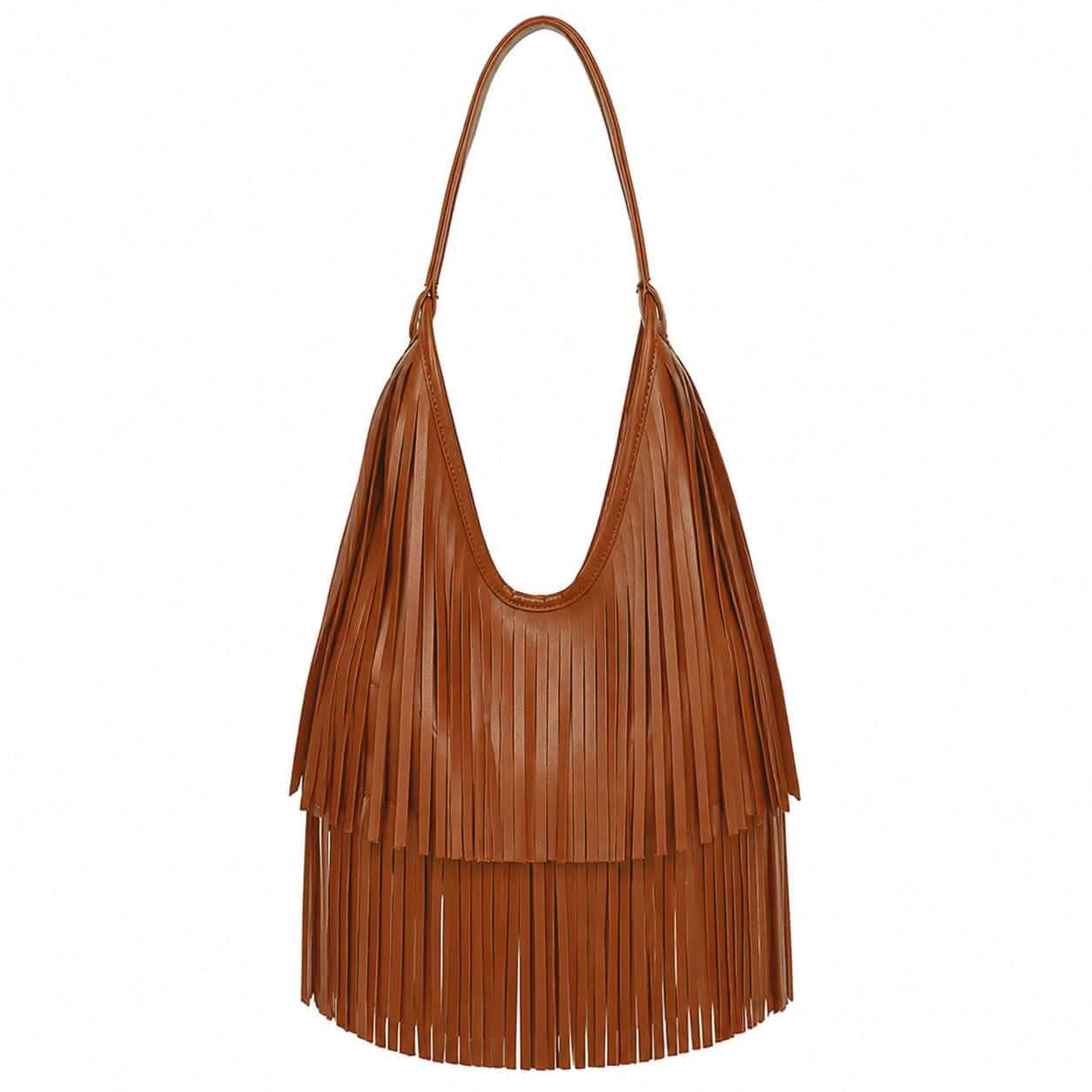 Black Fringe Purse for Women, Western Cowboy Fringe Bag Hippie Shoulder Bag Vintage PU Leather Fringe Shoulder Bag, Hobo Bags, Tassel Handbags