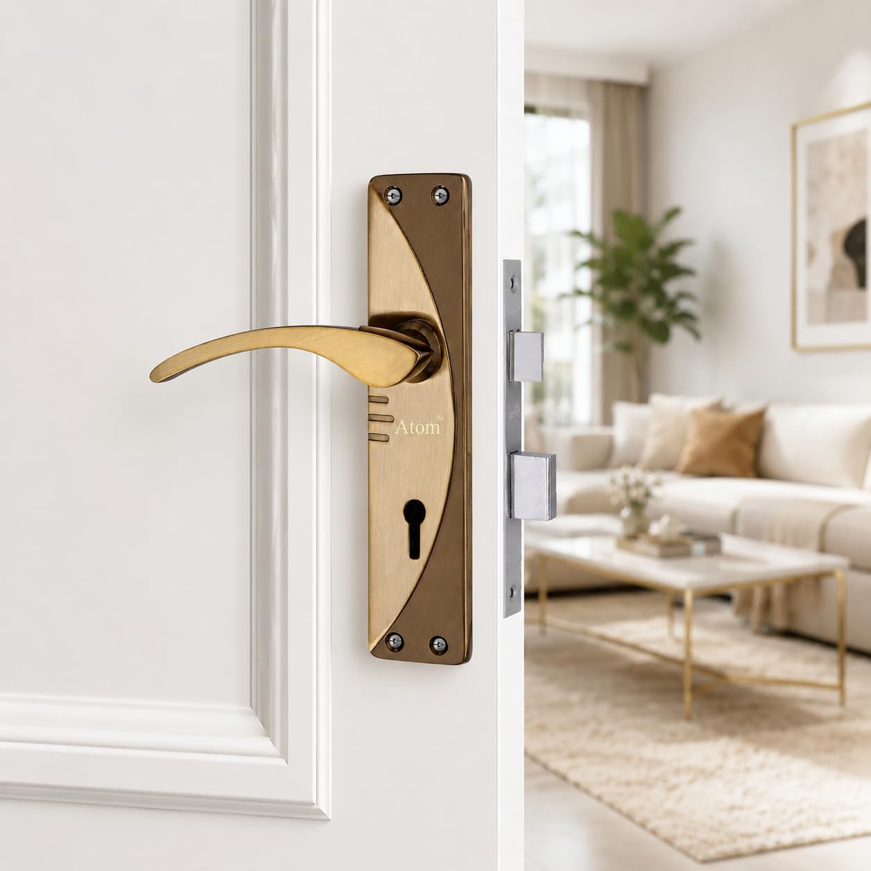 Atom Heavy Duty Mortise Door Lock for Bedroom, Living Room, Main Door, Black Gold Finish | 3 Keys | 6 Lever Double Stage Lockset for House Hotel Office(1003KY)