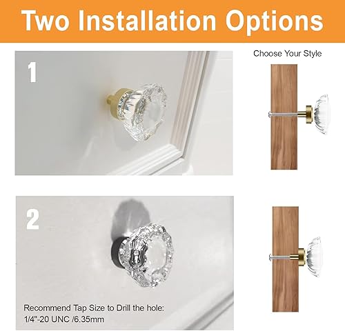 Miniatura 5 de Pomos de cristal para gabinete, paquete de 8 pomos dorados para cajones, pomos de tocador vintage de latón de un solo agujero para cocina, armario,