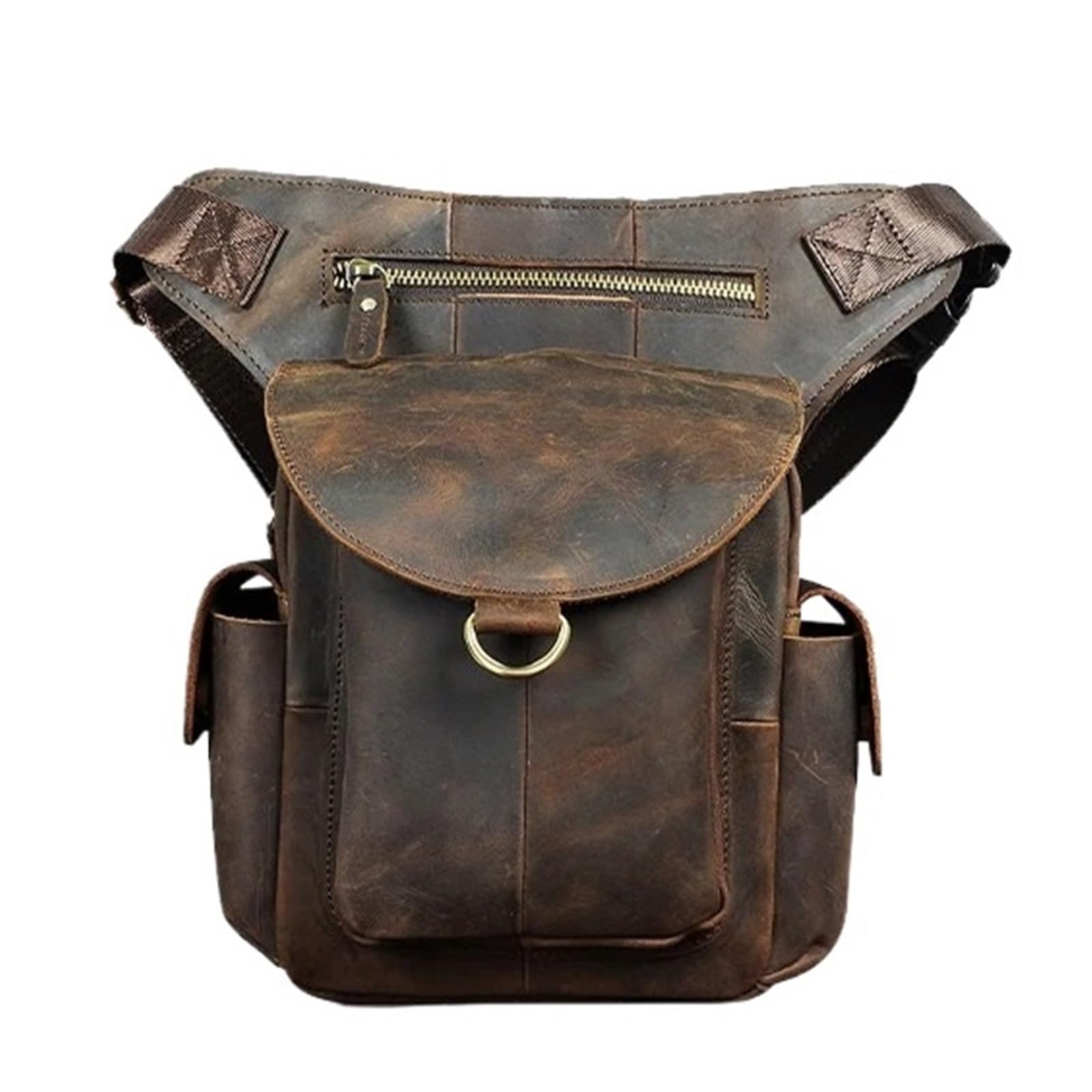 Bolsa Pierna Moto Mochila Multifunción De Cuero For Hombre, Bolso Organizador, Riñonera, Pierna(Dark Brown)