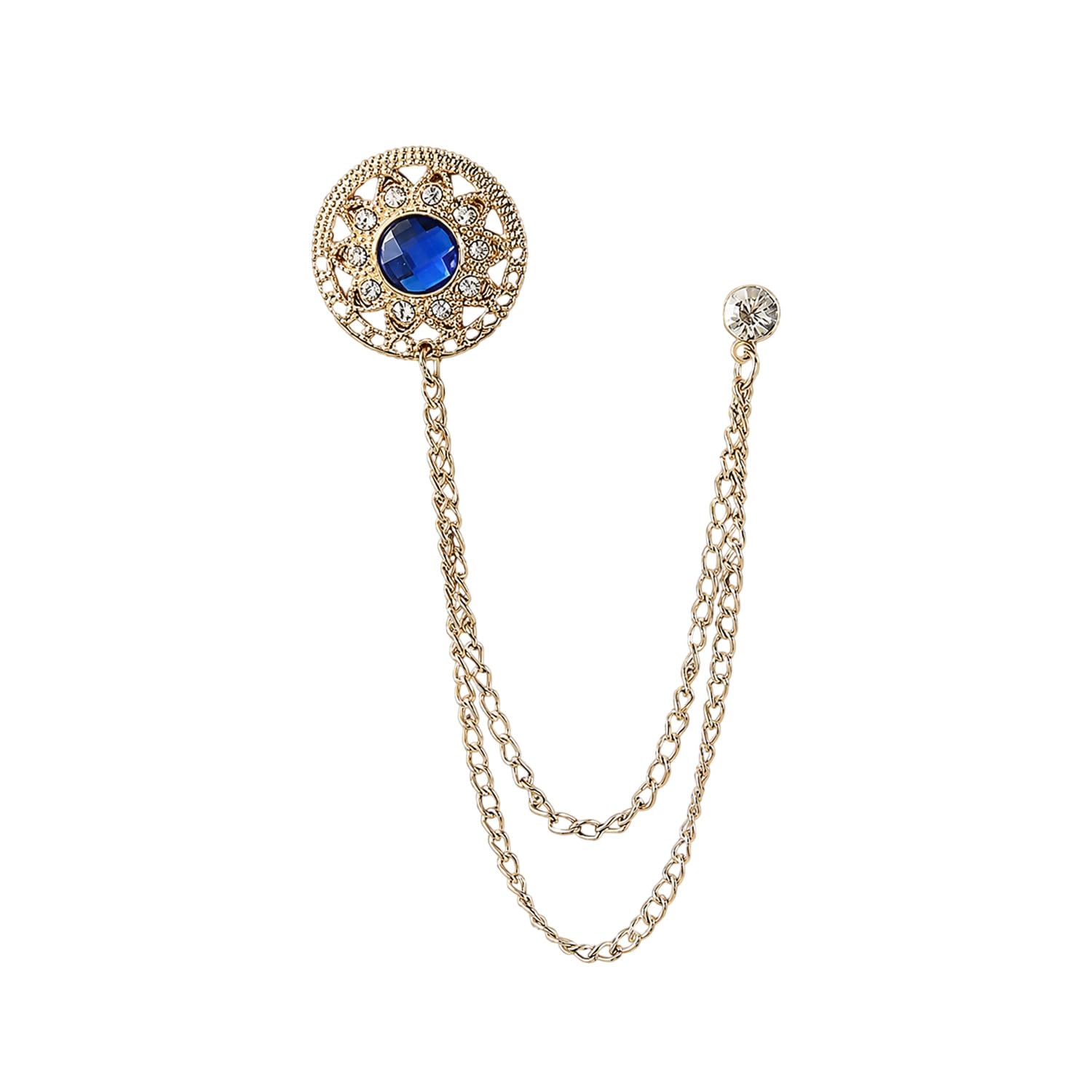 syga Men's & Women Suit Shirt Stud Lapel Pin Chain Tassel Brooch Pin with Crystal Chain(vintage blue)-picture-52