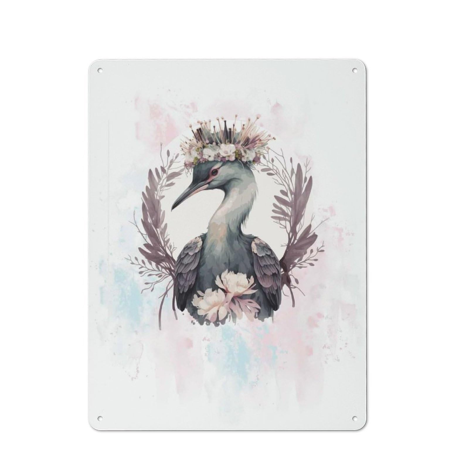 Junmoney Style-15 40X30cm Retro Tin Sign With Watercolor Crane Bird Art For Living Room Or Hallway, A Decorative Metal Sign For Living Rooms And Hallways