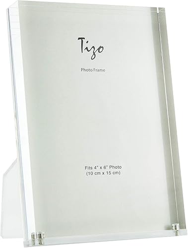 Tizo Marco de fotos vertical Lucite de 4 x 6 pulgadas, duradero, 1 pulgada de grosor transparente y cierres magnéticos, elegante y práctico marco de