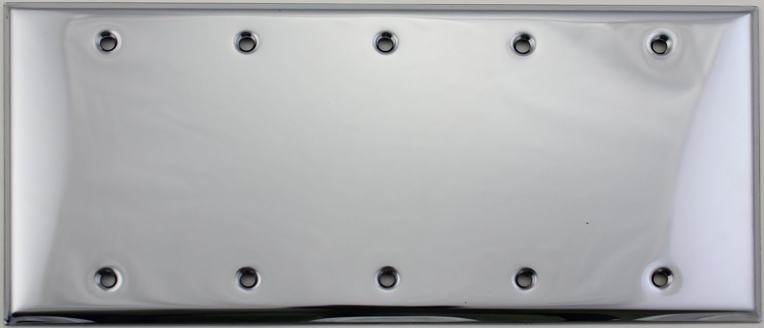 Polished Chrome 5 Gang Blank Wall Plate - Five 5 Blanks