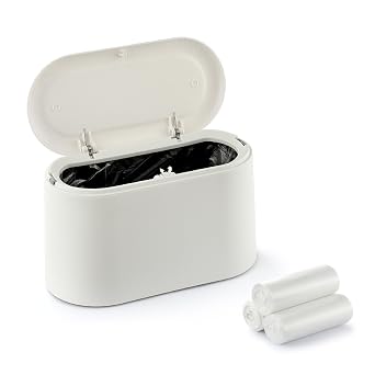 XZZWLL Mini Trash Can for Desk, Tiny Plastic Countertop Garbage Can with Lid, Easy to use and Keep Desktop Clean for Vanity, Bedside, Bathroom and Kitchen with 3 Rolls Trash Bags
