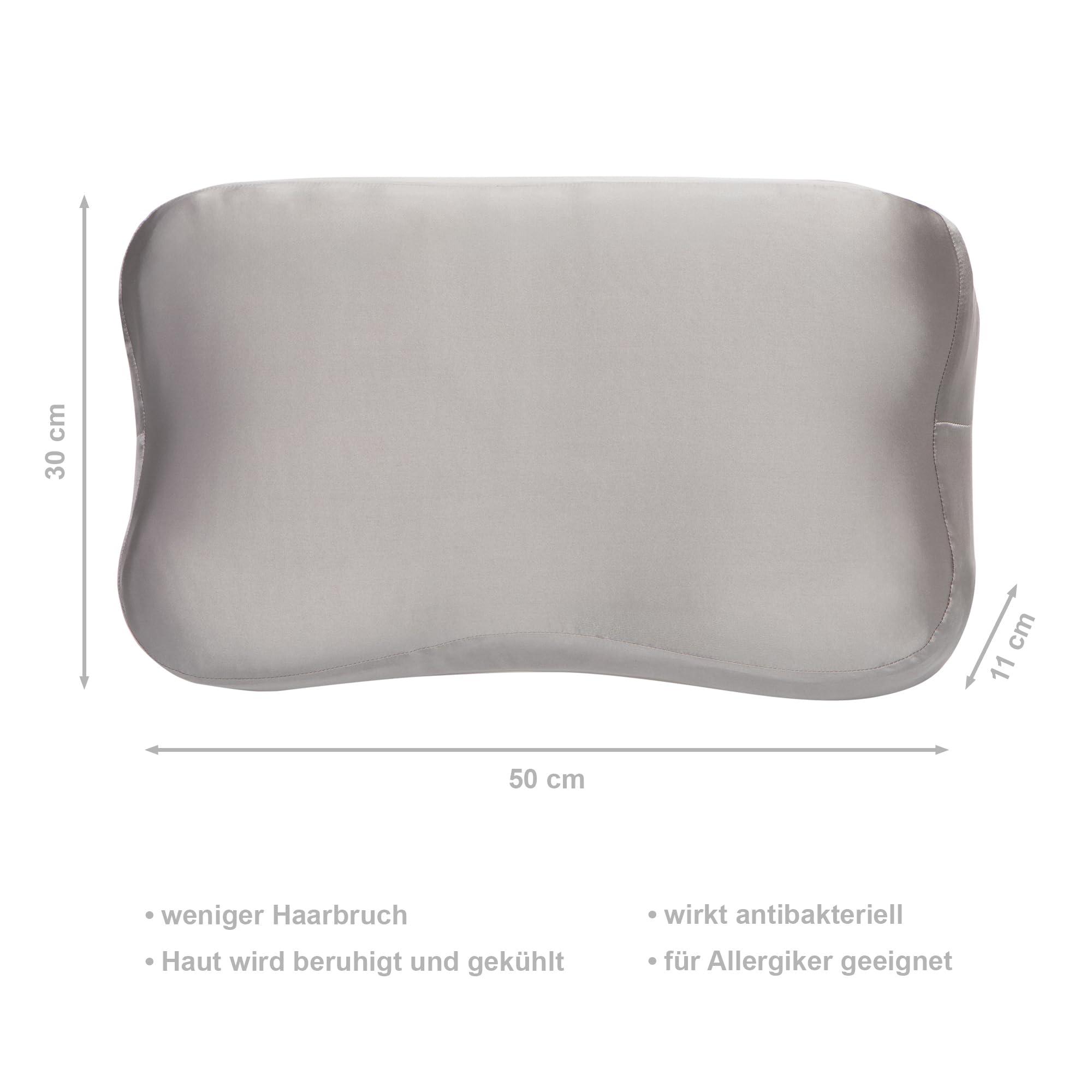 Seiden Kissenbezug 30x50 cm aus 19 Momme, hellgrau, passen für Blackroll Recovery Pillow