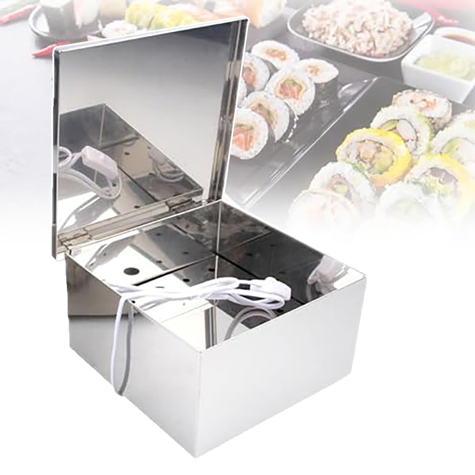 Algen-Trocknungsbox, Edelstahl-Mini-Behälter mit Heizlampen, einstellbare Temperatur für Nori, Sushi, Gemüse, 23 x 23 x 12,3 cm, einfach zu bedienen