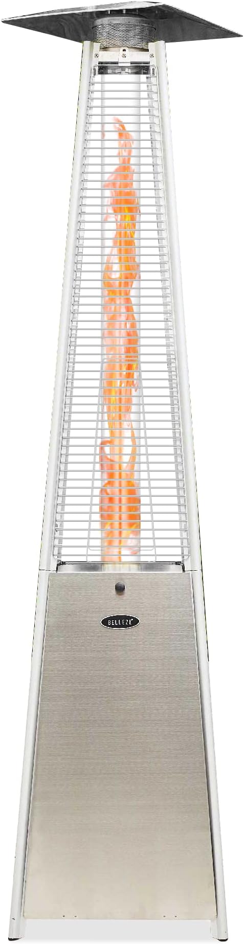 BELLEZE 42,000 BTU Gas Outdoor Pyramid Patio Heater with Tall Dancing Flame, Piezo Ignition System and Wheels for Smooth Mobility and LP Propane Heat CSA Certified - Stainless Steel