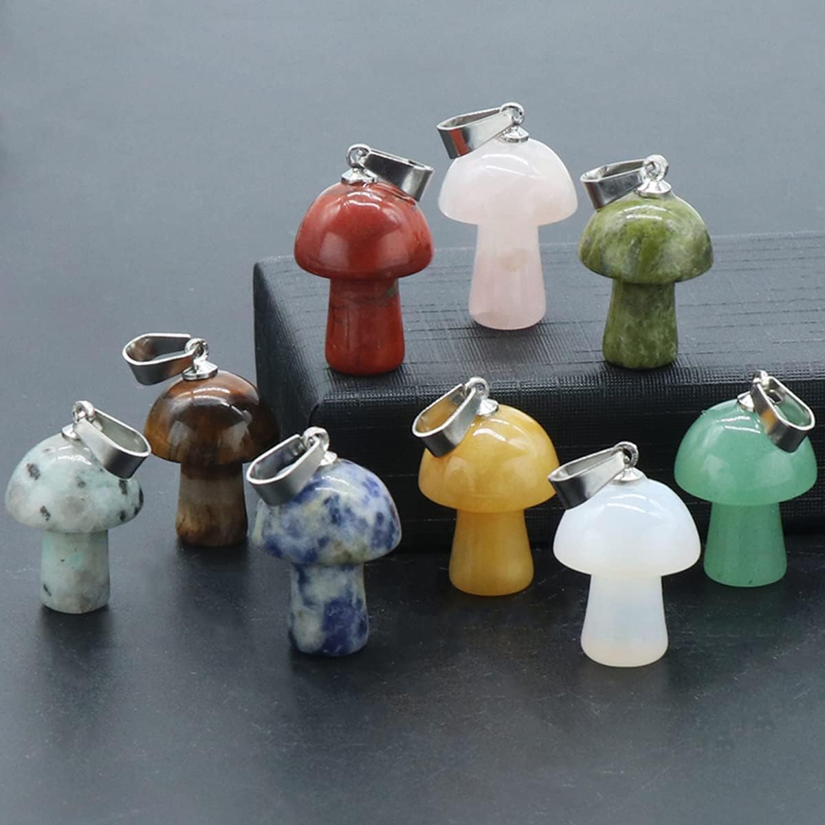 8pcs Natural Stone Pendant Rose Quartzs Agate Unakite Mushroom Shape Charms For Making DIY Jewelry Necklace Bracelet Size 20×15mm - Image 6
