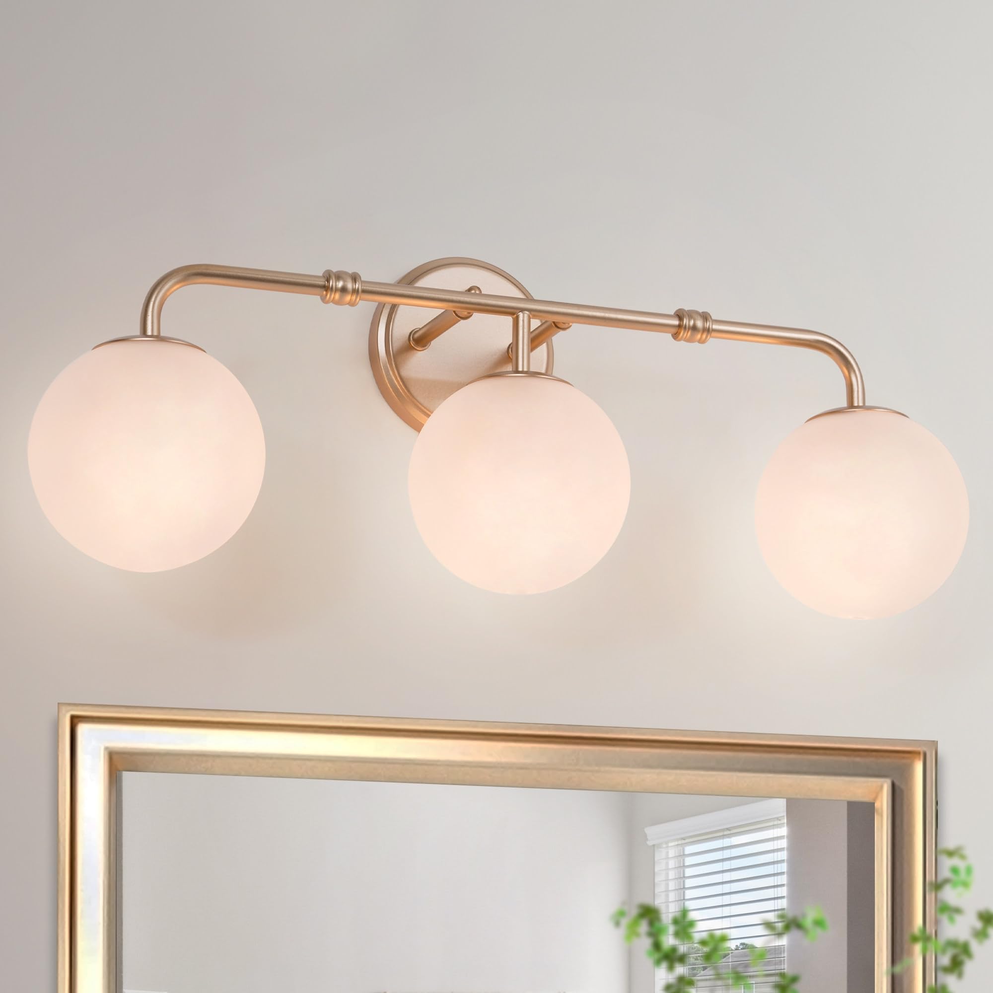 Bathroom Light Fixtures, Gold Bathroom Vanity Lights with Fronsted Glass Globe, 3 Light Modern Gold Vanity Lights Over Mirror, Dressing Table, Kitchen Sink