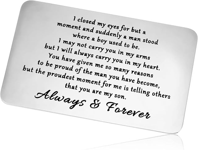 Metal Wallet Insert Card to My Son Inspirational Gift Son Gift from Mom Graduation Gifts for Teen Boy Birthday Gift Mom to Son Gifts Encouragement Gift Card Engraved Wallet Card Inserts Wedding Gift