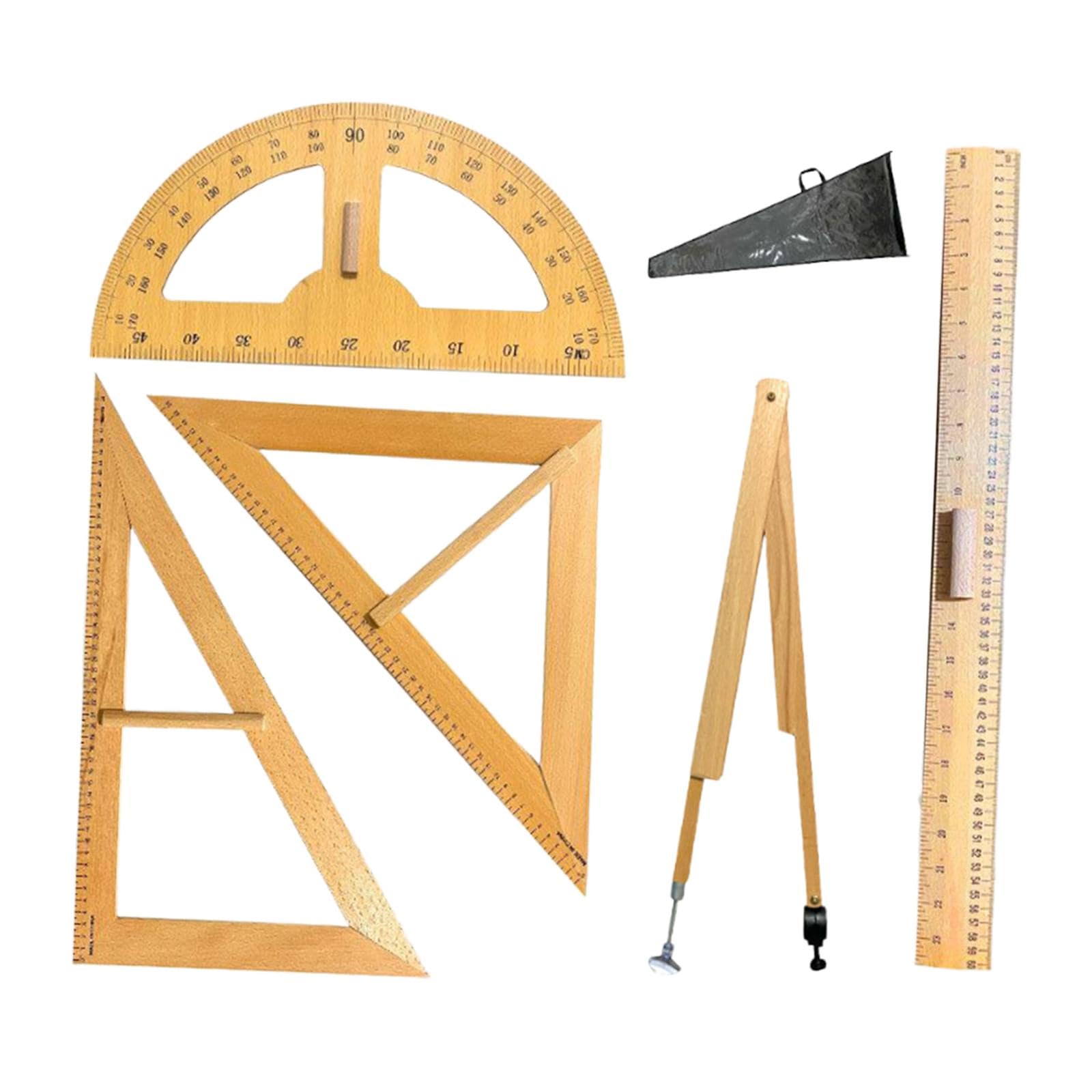 MERIGLARE 5-teiliges großes MathematikLineal, Geometrie-Set, Zeichenhilfen, Mathematik-Lehrbedarf, 45°-Dreieck, gerades Lineal