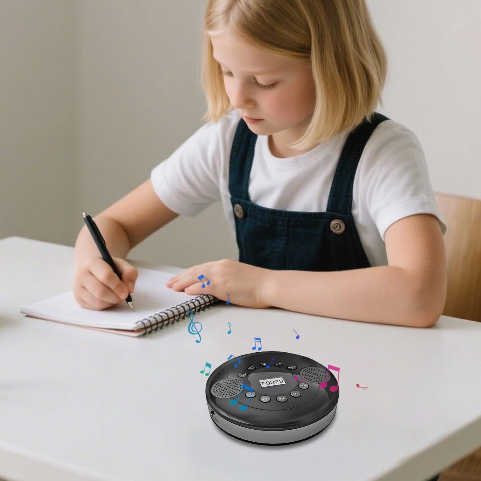 Lecteur CD Portable avec Connexion sans Fil et USB, Son stéréo, Compatible MP3, CD, CD-R, CD-RW, Batterie intégrée, AUX et USB, idéal pour la Voiture et la Maison