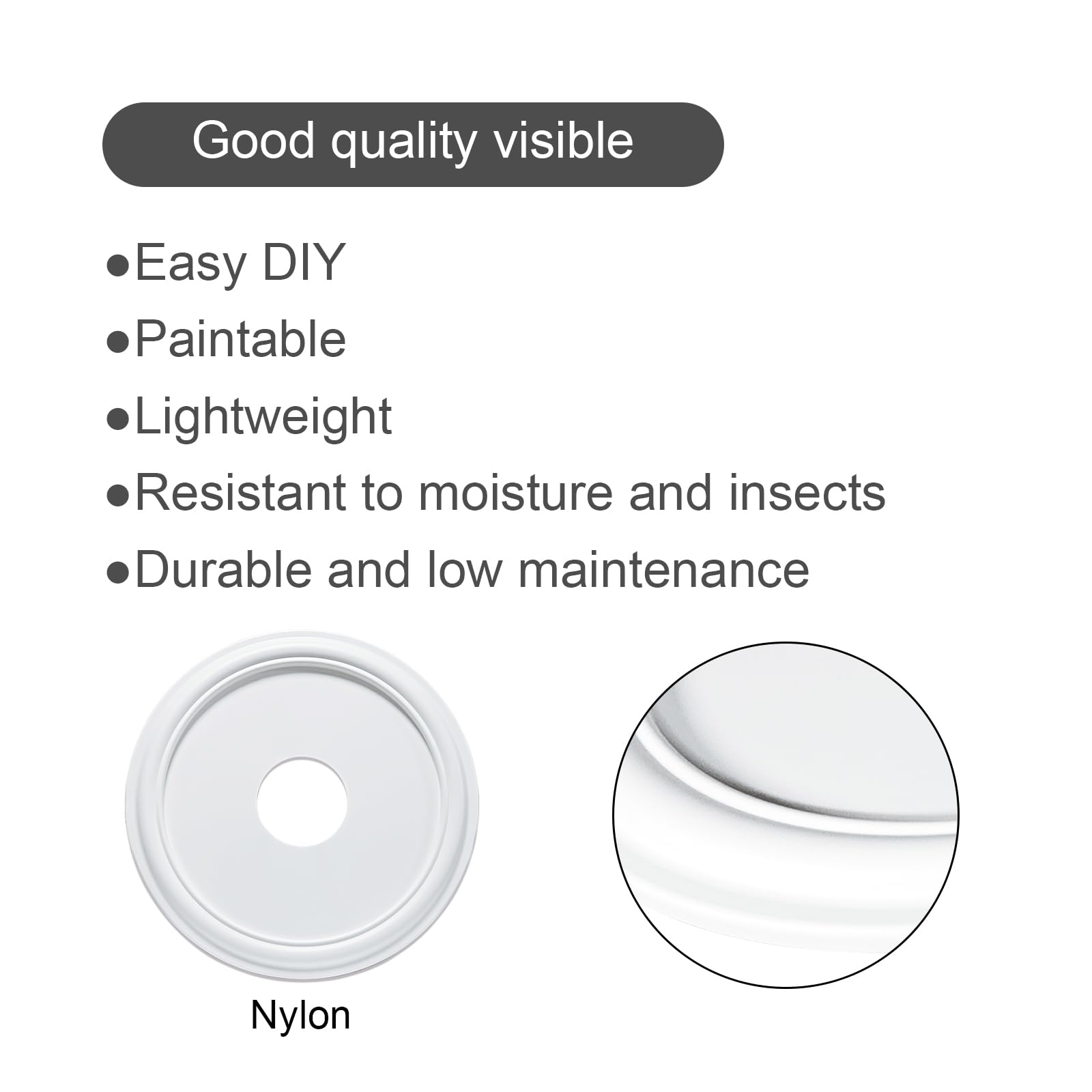 EIFHYT Molded Nylon Ceiling Medallion for Light Fixtures and Ceiling Fans 16"OD x 4"ID x 3/4"P (Fits Canopies up to 12-3/8") White — Amazon image 4