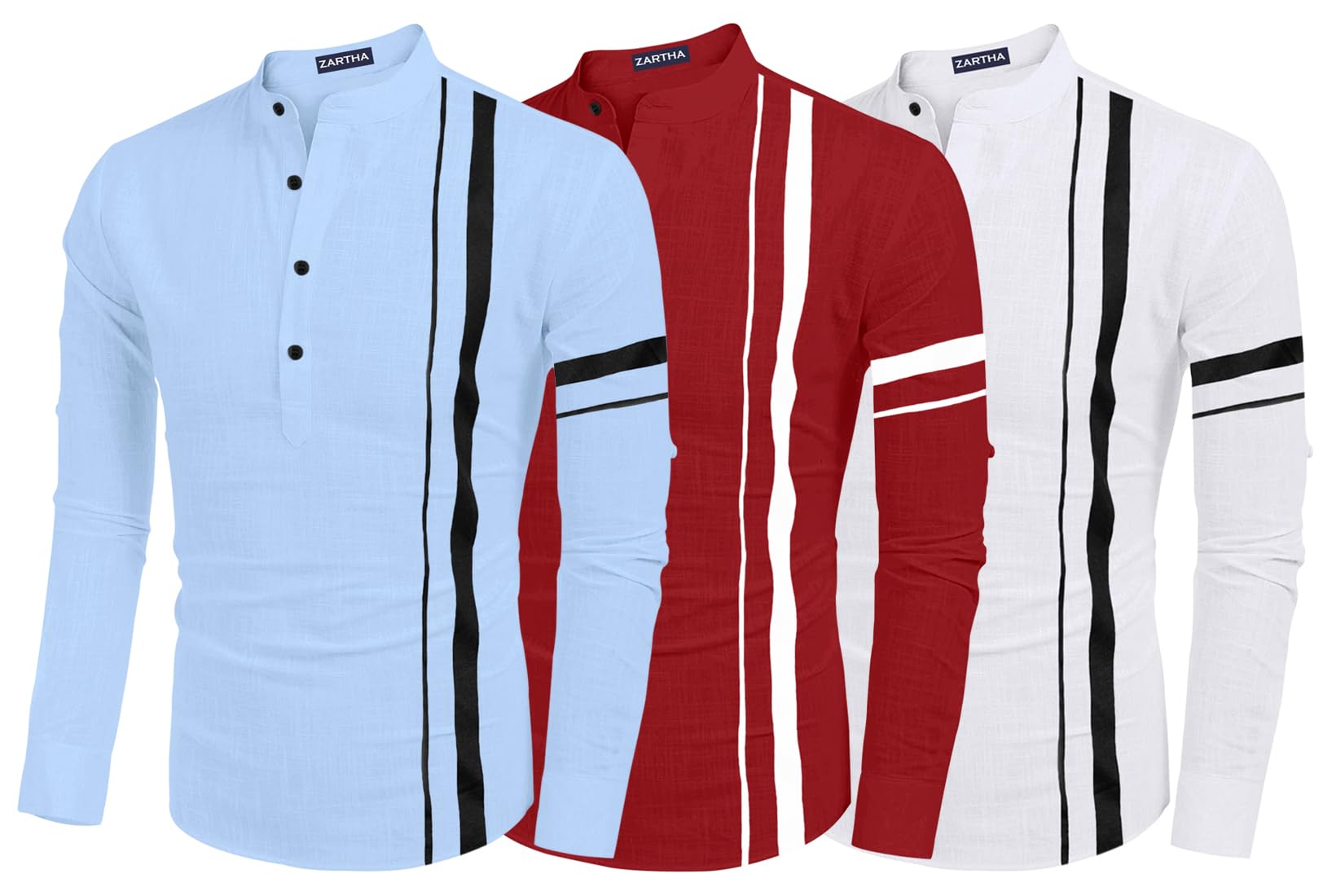 Combo of Men - Camicia da uomo in misto cotone, stile Kurta, confezione da 3, CIELO-MAROON-BIANCO, XL