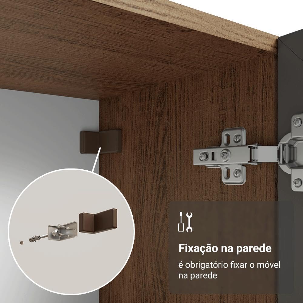 Detail of wall fixation mechanism for the Madesa Vik display cabinet