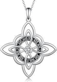Witches Knot Necklace 925 Sterling Silver Witch Celtic Knot Pendant Necklace Good Luck Irish Pagan Wiccan Jewelry Gift for Women