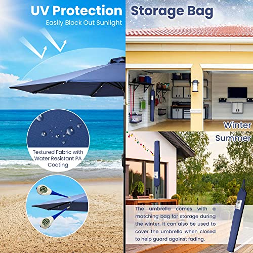 Sun-Ray 811051 9' Round 8-Rib Solar Lighted Patio Umbrella, 32 Led Lights, Crank And Tilt, Aluminum Frame, Navy #TOP2