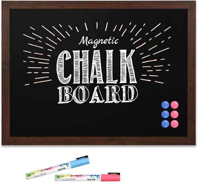 DOLLAR BOSS Magnetic Chalkboard 45 X 60cm Wall Mounted Blackboard Kitchen Black Boards for Walls Notice Board menu Chalk Board Rustic Wooden Frame for Office bedrooms School Coffee Kitchen