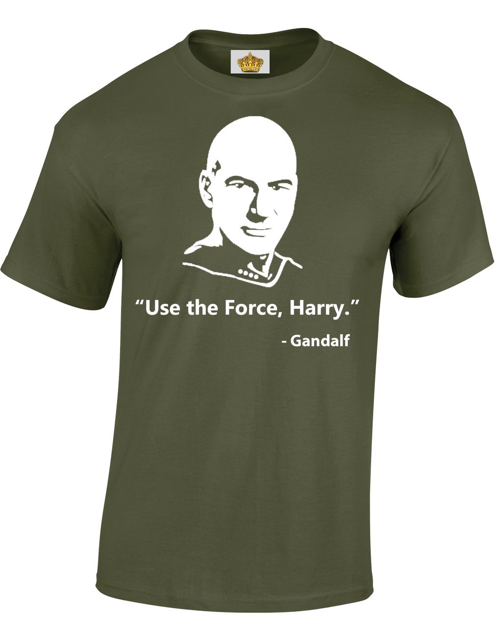 Crown Designs Use The Force Harry - Gandalf Sci-Fi Mashup Funny Cool for Men & Teenagers T-Shirts Tops - Military Green/XX-Large